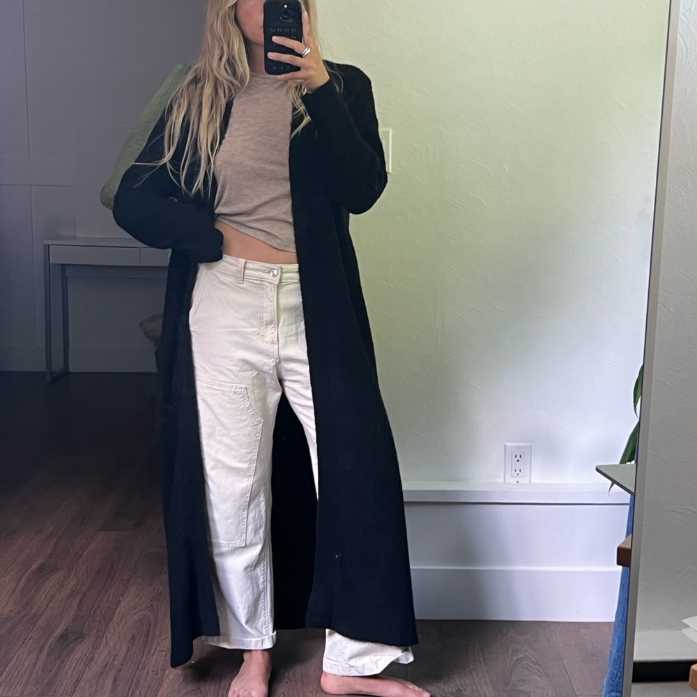 Floor length black cardigan knit